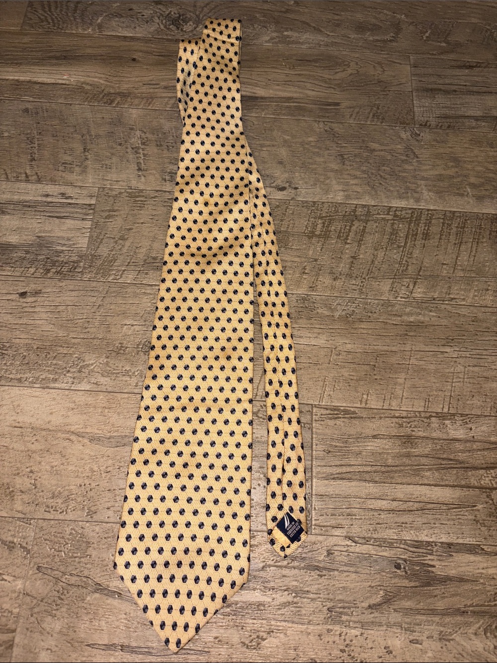 Nautica Yellow Tie with Navy Dot Pattern